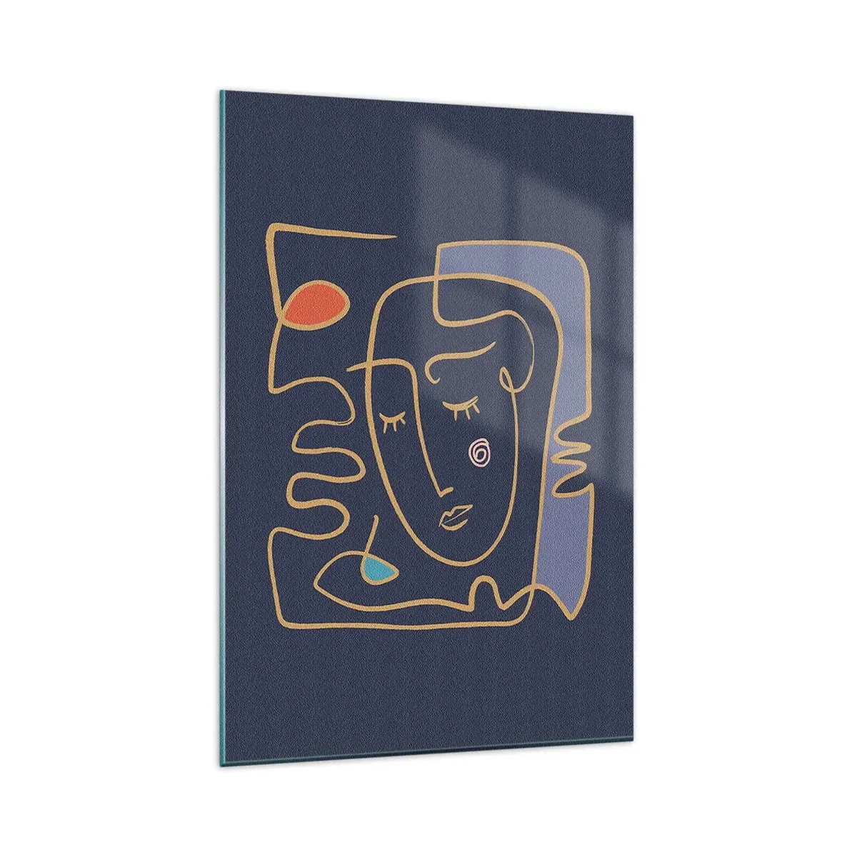 Glasbild - Bild auf glas - Abstraktes Gesichtsporträt im minimalistischen Stil - 80x120cm - In Gedanken - Moderne Wanddekoration für Wohnzimmer und Schlafzimmer ARTTOR