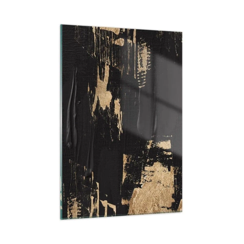 Glasbild - Bild auf glas - Schwarz-goldene Abstraktion mit pinselstrichartiger Textur - 50x70cm - Spur einer Berührung - Moderne Wanddekoration für Wohnzimmer und Schlafzimmer ARTTOR