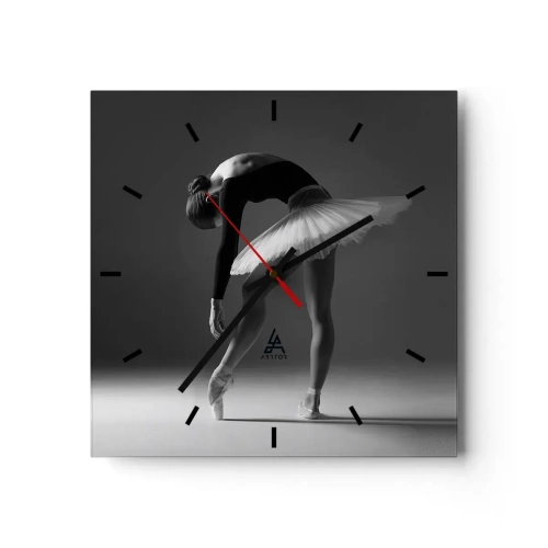 Wanduhr - Glasuhr - Eine Ballerina in eleganter Pose vor schwarz-weißem Hintergrund - 30x30cm - Bella Ballerina - Moderne Wanddekoration für Wohnzimmer und Schlafzimmer ARTTOR