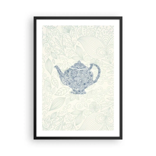 Poster in einem schwarzem Rahmen - Eine dekorative Illustration einer Teekanne mit einem dezenten Muster auf hellem Hintergrund. - 50x70cm - Tee-Charm - Moderne Wanddekoration für Wohnzimmer und Schlafzimmer ARTTOR