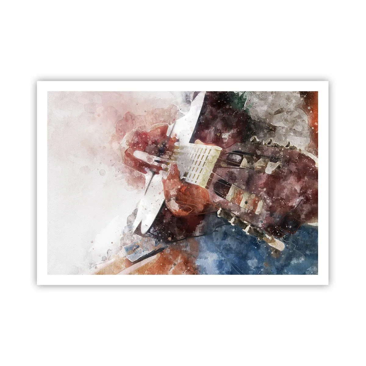 Poster - Eine künstlerische Interpretation einer Gitarre im Aquarellstil - 100x70cm - Und was halten Sie davon? - Moderne Wanddekoration für Wohnzimmer und Schlafzimmer ARTTOR