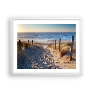 Poster in einem weißen Rahmen - Das Rauschen des Meeres, der Gesang der Vögel, ein wilder Strand im Gras ... - 50x40 cm