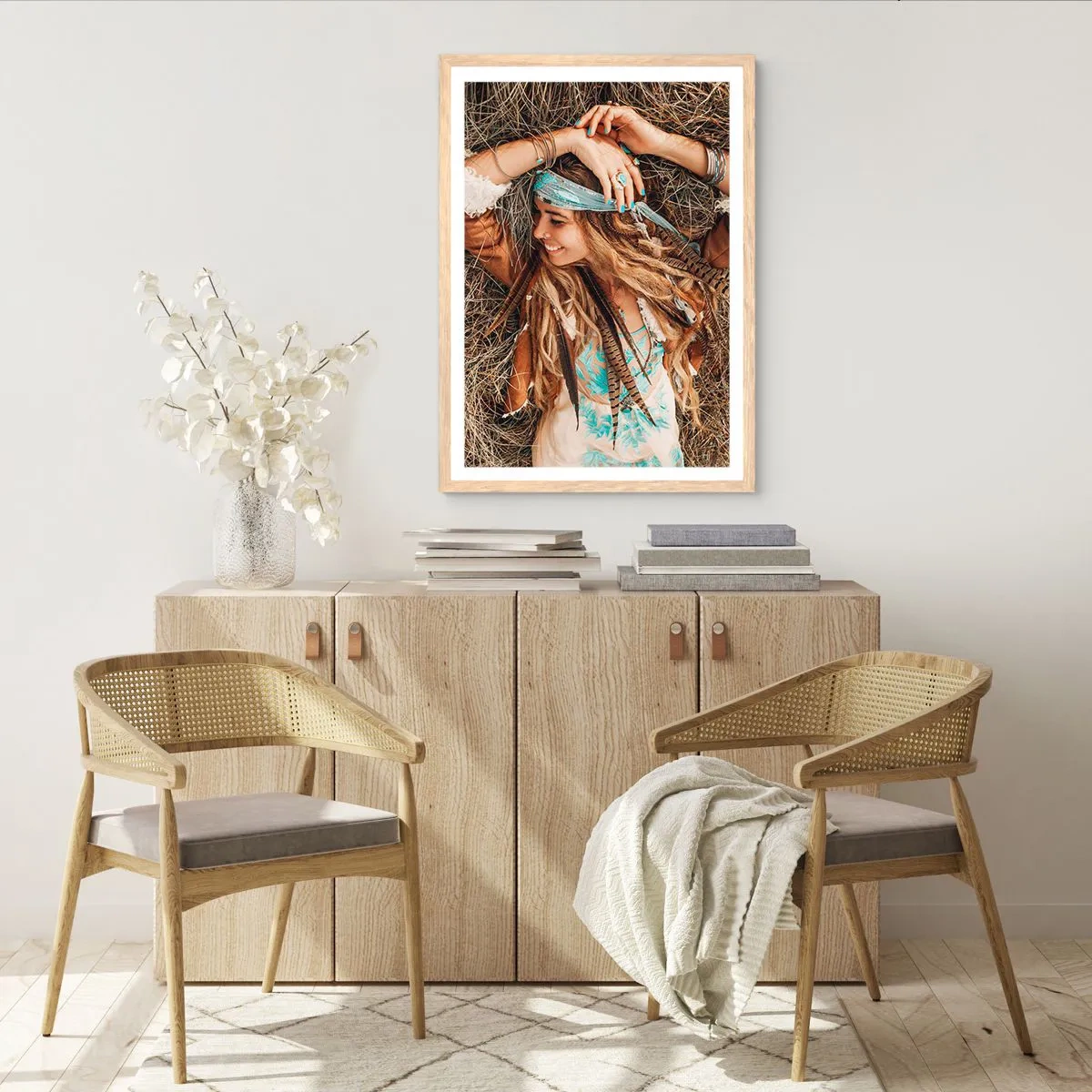 Poster in einem Rahmen aus heller Eiche - Auf dem Weg in den Sommer der Liebe - 50x70 cm