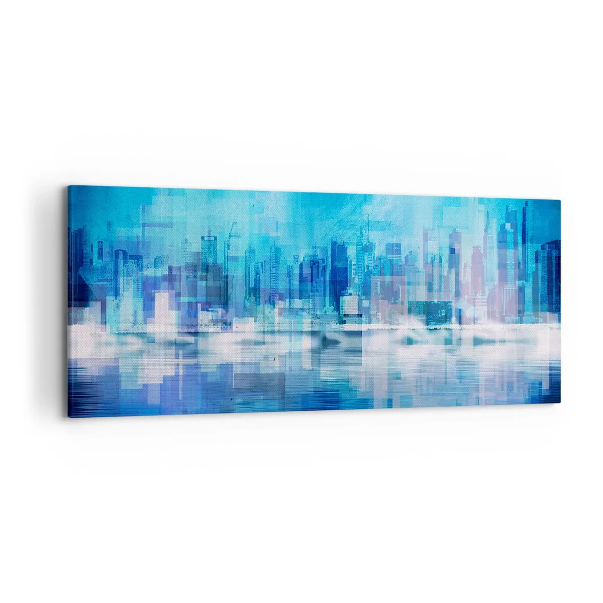 Bild auf Leinwand - Leinwandbild - Abstraktes Stadtpanorama in Blautönen - 120x50cm - In Blau ertrunken - Moderne Wanddekoration für Wohnzimmer und Schlafzimmer ARTTOR