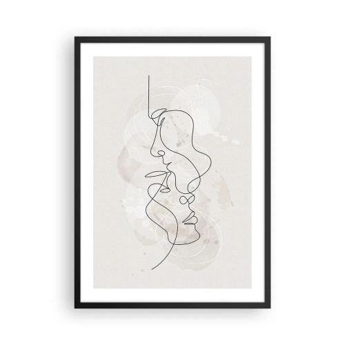 Poster in einem schwarzem Rahmen - Minimalistische Gesichtskunst mit einer einzigen Linie - 50x70cm - Verstrickt in eine Umarmung - Moderne Wanddekoration für Wohnzimmer und Schlafzimmer ARTTOR