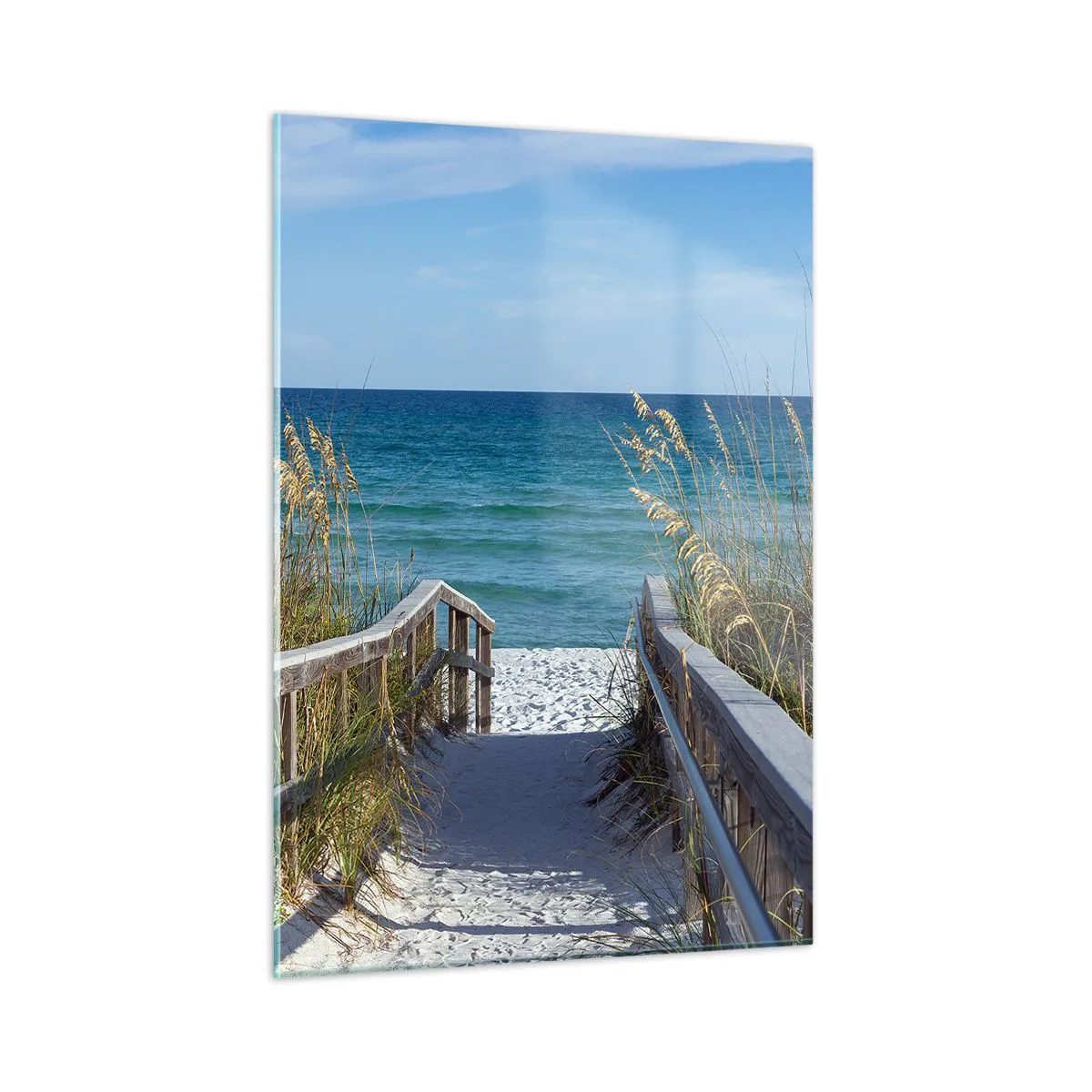 Glasbild - Bild auf glas - Weg zum Strand mit Meerblick - 50x70cm - In der Sonne, im Wind - Moderne Wanddekoration für Wohnzimmer und Schlafzimmer ARTTOR