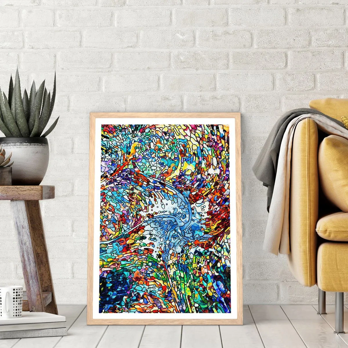 Poster in einem Rahmen aus heller Eiche - Glasmalerei Wassertropfen - 70x100 cm