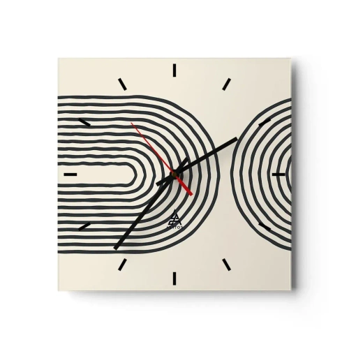 Wanduhr - Glasuhr - Abstraktes geometrisches Muster mit symmetrischen Linien auf hellem Hintergrund - 30x30cm - In einem Moment ... - Moderne Wanddekoration für Wohnzimmer und Schlafzimmer ARTTOR