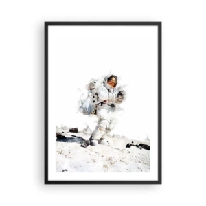 Poster in einem schwarzem Rahmen - Ein Astronaut im Raumanzug auf der Mondoberfläche - 50x70cm - Bote der Erde - Moderne Wanddekoration für Wohnzimmer und Schlafzimmer ARTTOR