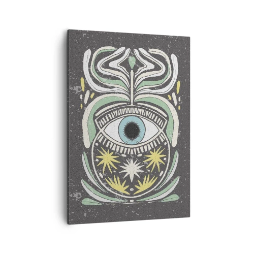 Bild auf Leinwand - Leinwandbild - Ein symbolisches Auge, umgeben von abstrakten Mustern - 50x70cm - Stammesrituale - Moderne Wanddekoration für Wohnzimmer und Schlafzimmer ARTTOR