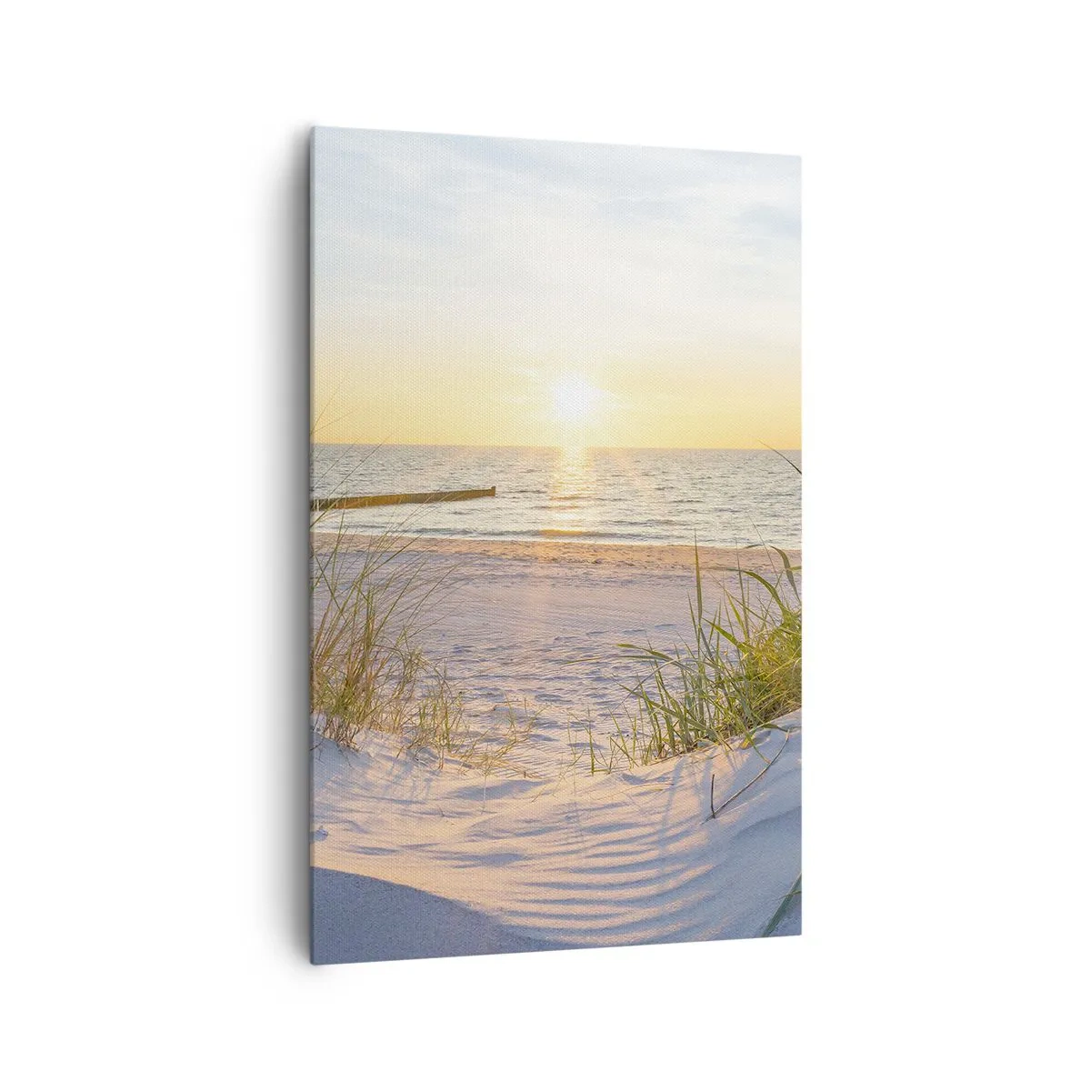 Bild auf Leinwand - Leinwandbild - Ein Sandstrand mit Blick auf den Sonnenuntergang über dem Meer - 80x120cm - Das Rauschen des Meeres, der Gesang der Vögel, ein wilder Strand im Gras ... - Moderne Wanddekoration für Wohnzimmer und Schlafzimmer ARTTOR