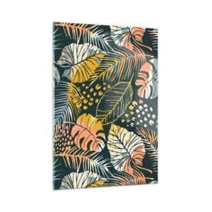 Glasbild - Bild auf glas - Ein Muster aus tropischen Blättern in leuchtenden Farben, voller Energie und Exotik. - 50x70cm - Grüne Fantasie - Moderne Wanddekoration für Wohnzimmer und Schlafzimmer ARTTOR