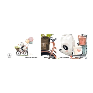 Fototapetenmuster Standard Eco - Glücklicher Tag - Für Kinder, Panda auf einem Fahrrad, Abstraktion - 100x30 cm