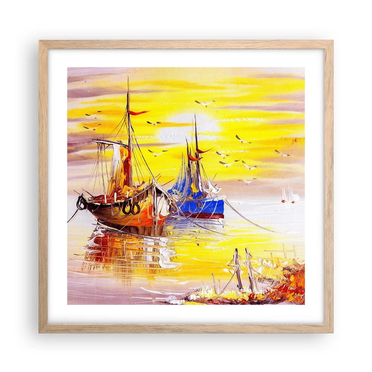 Poster in einem Rahmen aus heller Eiche - Eine wohlverdiente Pause im Hafen - 50x50 cm