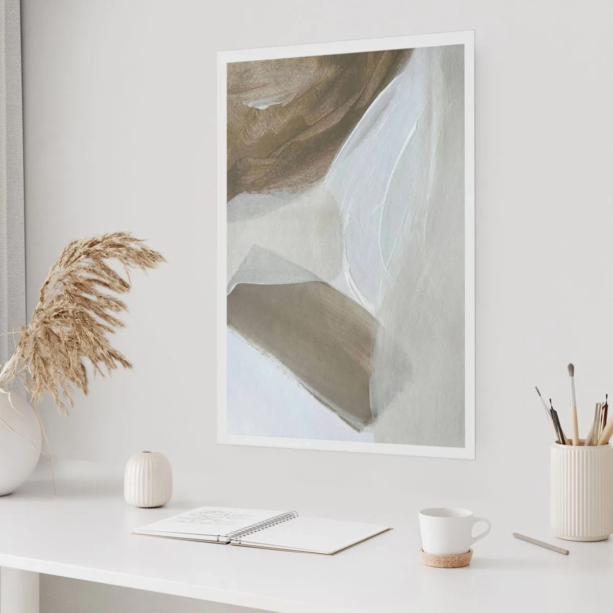 Poster - Minimalistische Abstraktion in Beigetönen - 50x70cm - Welle aus Weiß - Moderne Wanddekoration für Wohnzimmer und Schlafzimmer ARTTOR