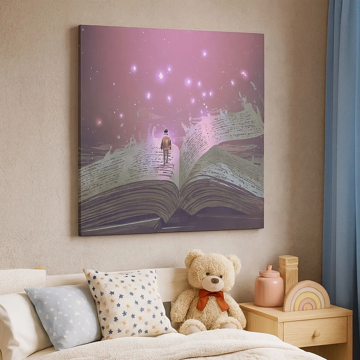 Bild auf Leinwand - Leinwandbild - Einladung in eine andere Welt - lesen Sie! - 30x30 cm