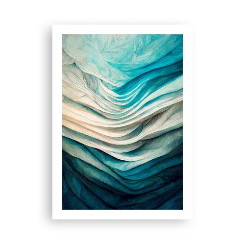 Poster - Abstrakte Wellenkomposition in Blau- und Beigetönen - 50x70cm - Blaue Unersättlichkeit - Moderne Wanddekoration für Wohnzimmer und Schlafzimmer ARTTOR