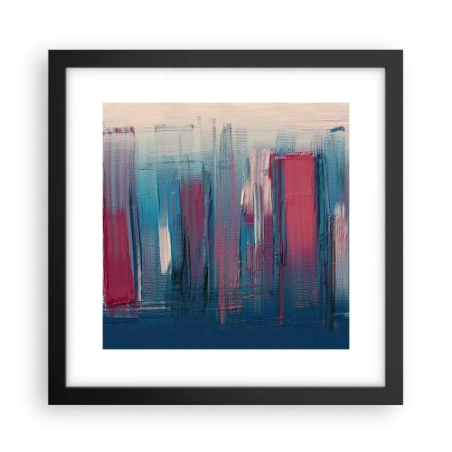 Poster in einem schwarzem Rahmen - Vertikale Komposition in Blau und Rot - 30x30 cm