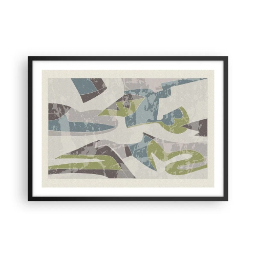 Poster in einem schwarzem Rahmen - Abstrakte Formen in Grün und Blau auf hellem Hintergrund - 70x50cm - Komposition hinter dem Glas - Moderne Wanddekoration für Wohnzimmer und Schlafzimmer ARTTOR