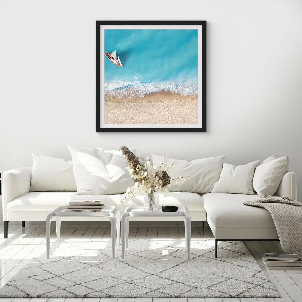 Poster in einem schwarzem Rahmen - An der Grenze von Blau und Gold - 50x50 cm