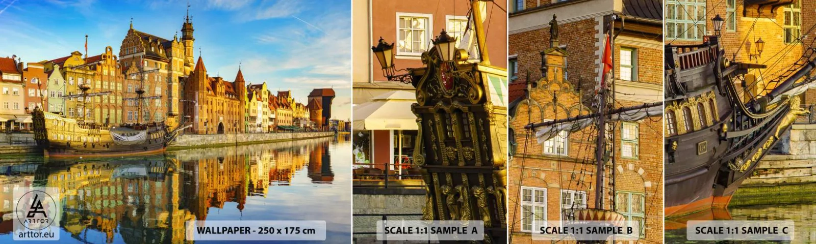 Fototapeten Muster Selbstklebend Deluxe Sticker - Ein Spiegelbild der Vergangenheit - Stadt, Danzig, Die Architektur - 100x30 cm