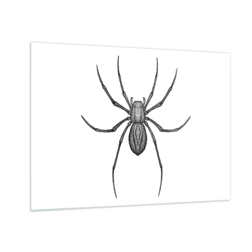 Glasbild - Bild auf glas - Retro-Stil Illustration einer schwarzen Spinne auf weißem Hintergrund - 70x50cm - Beunruhigende Präzision - Moderne Wanddekoration für Wohnzimmer und Schlafzimmer ARTTOR
