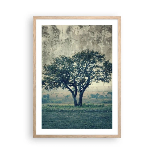 Poster in einem Rahmen aus heller Eiche - Ein Apfelbaum auf blauem Feld? - 50x70 cm