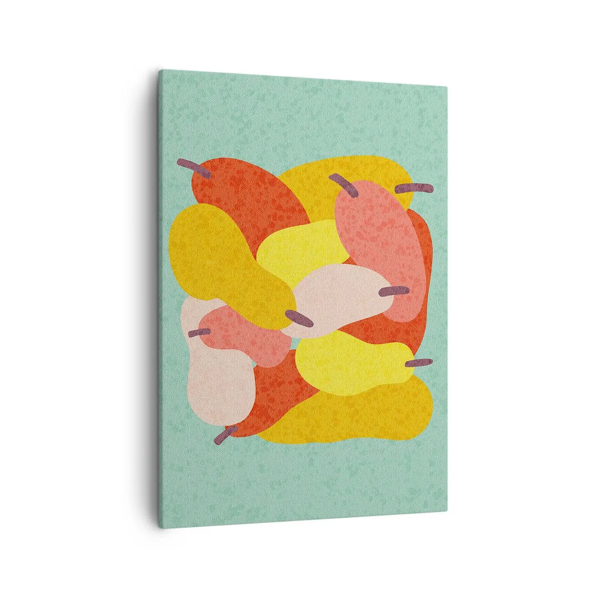 Bild auf Leinwand - Leinwandbild - Bunte abstrakte Birnen auf grünem Hintergrund - 50x70cm - Probieren Sie die Sommersonne - Moderne Wanddekoration für Wohnzimmer und Schlafzimmer ARTTOR