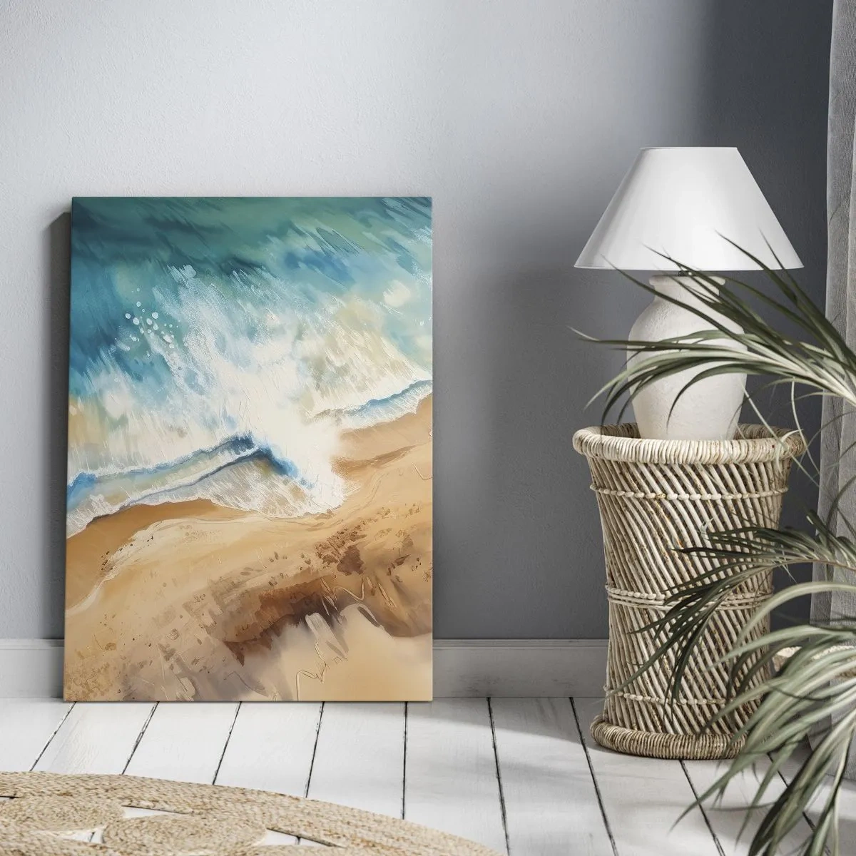 Bild auf Leinwand - Leinwandbild - Eine Meereswelle, die gegen den Sandstrand prallt - 80x120cm - Zurückkehrende Welle - Moderne Wanddekoration für Wohnzimmer und Schlafzimmer ARTTOR
