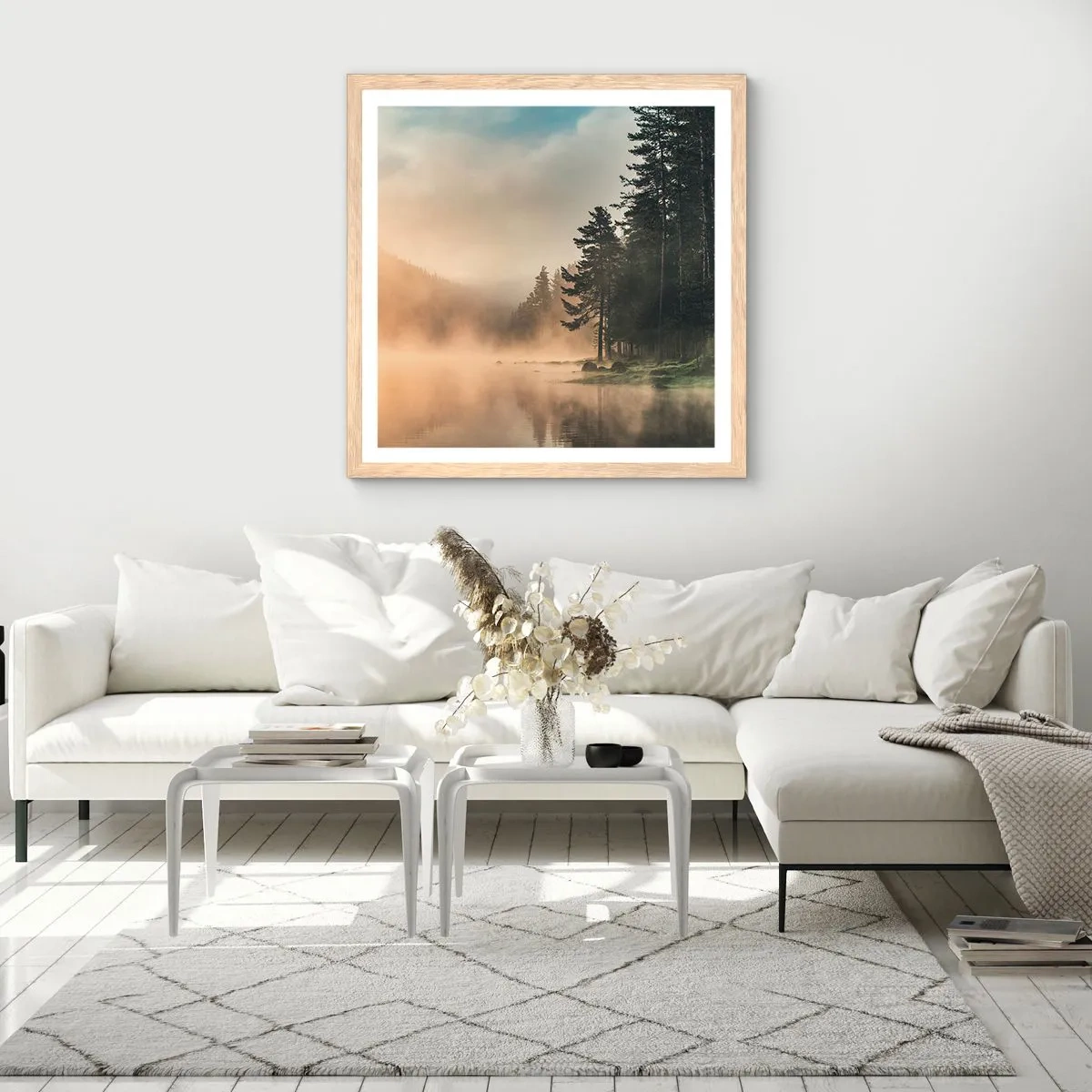 Poster in einem Rahmen aus heller Eiche - Die Geburt des Tages - 60x60 cm