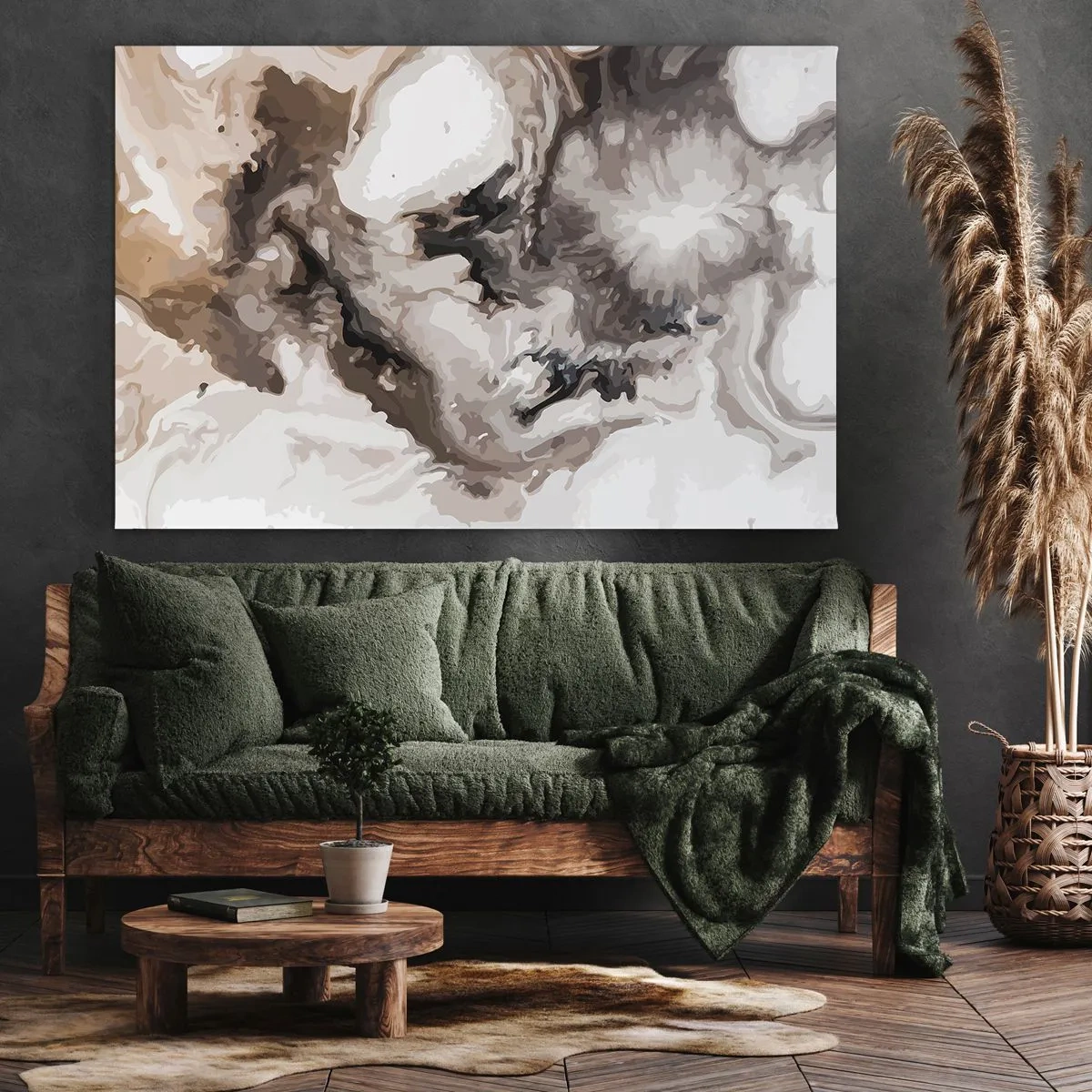 Bild auf Leinwand - Leinwandbild - Abstraktes Muster in Braun- und Weißtönen - 100x70cm - Die Geburt einer Galaxie - Moderne Wanddekoration für Wohnzimmer und Schlafzimmer ARTTOR