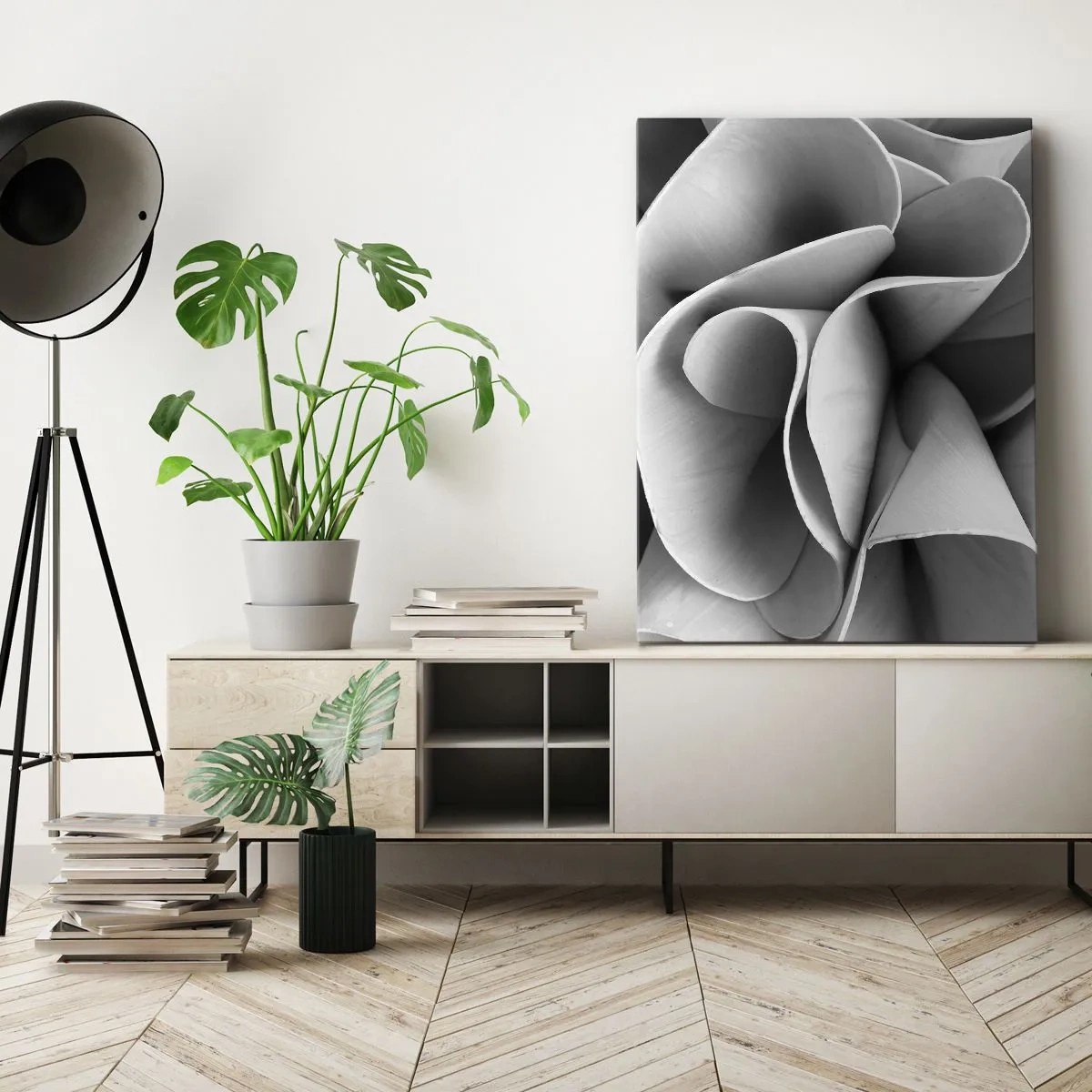 Bild auf Leinwand - Leinwandbild - Schwarz-weiße Details abstrakter Formen - 70x100cm - Es passiert im Weltraum - Moderne Wanddekoration für Wohnzimmer und Schlafzimmer ARTTOR