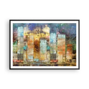 Poster in einem schwarzem Rahmen - Abstrakte Wolkenkratzer im Industriestil - 100x70cm - Sonnige Metropole - Moderne Wanddekoration für Wohnzimmer und Schlafzimmer ARTTOR