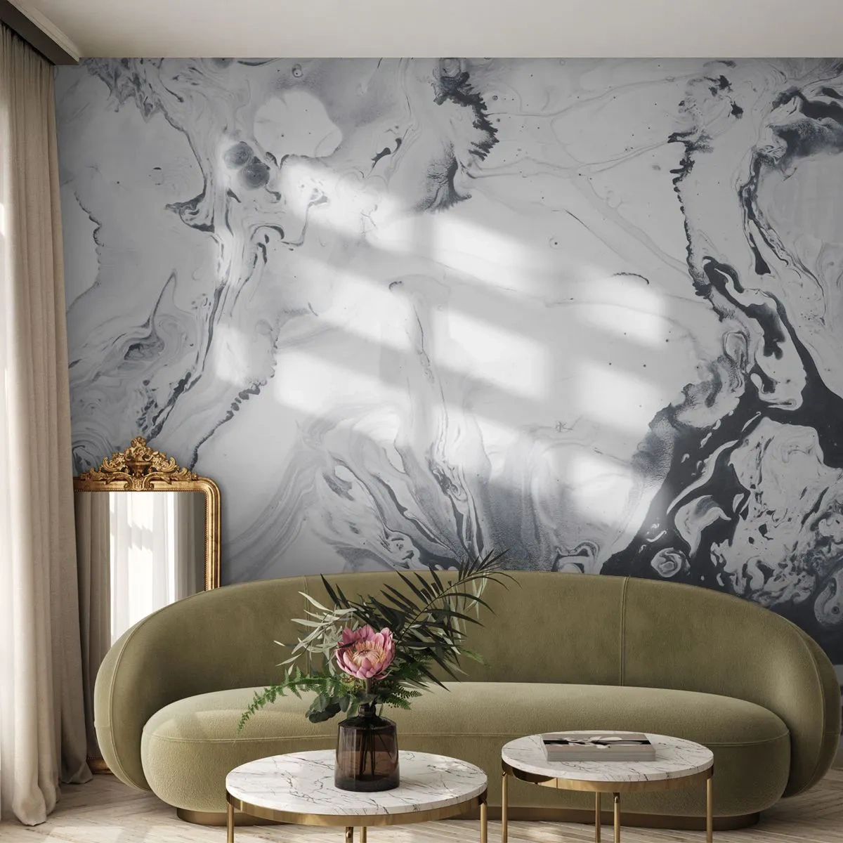 Fototapete Premium Canvas - Das Innere der Erde - Abstraktion, Stück, Schwarz und weiß - 500x350 cm