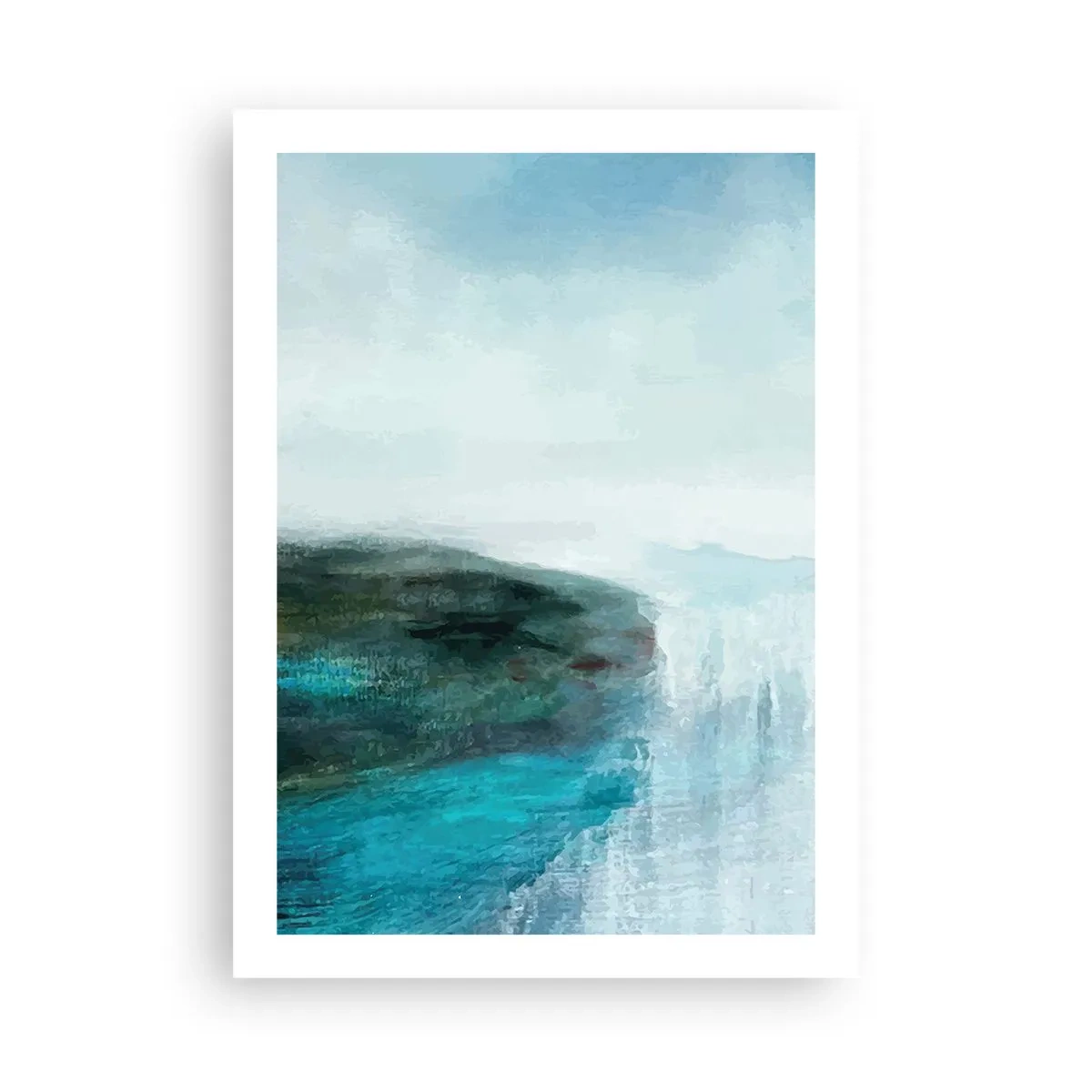Poster - Eine malerische Landschaft mit einer Klippe über dem Wasser in Blautönen. - 50x70cm - Nautische Abstraktion - Moderne Wanddekoration für Wohnzimmer und Schlafzimmer ARTTOR