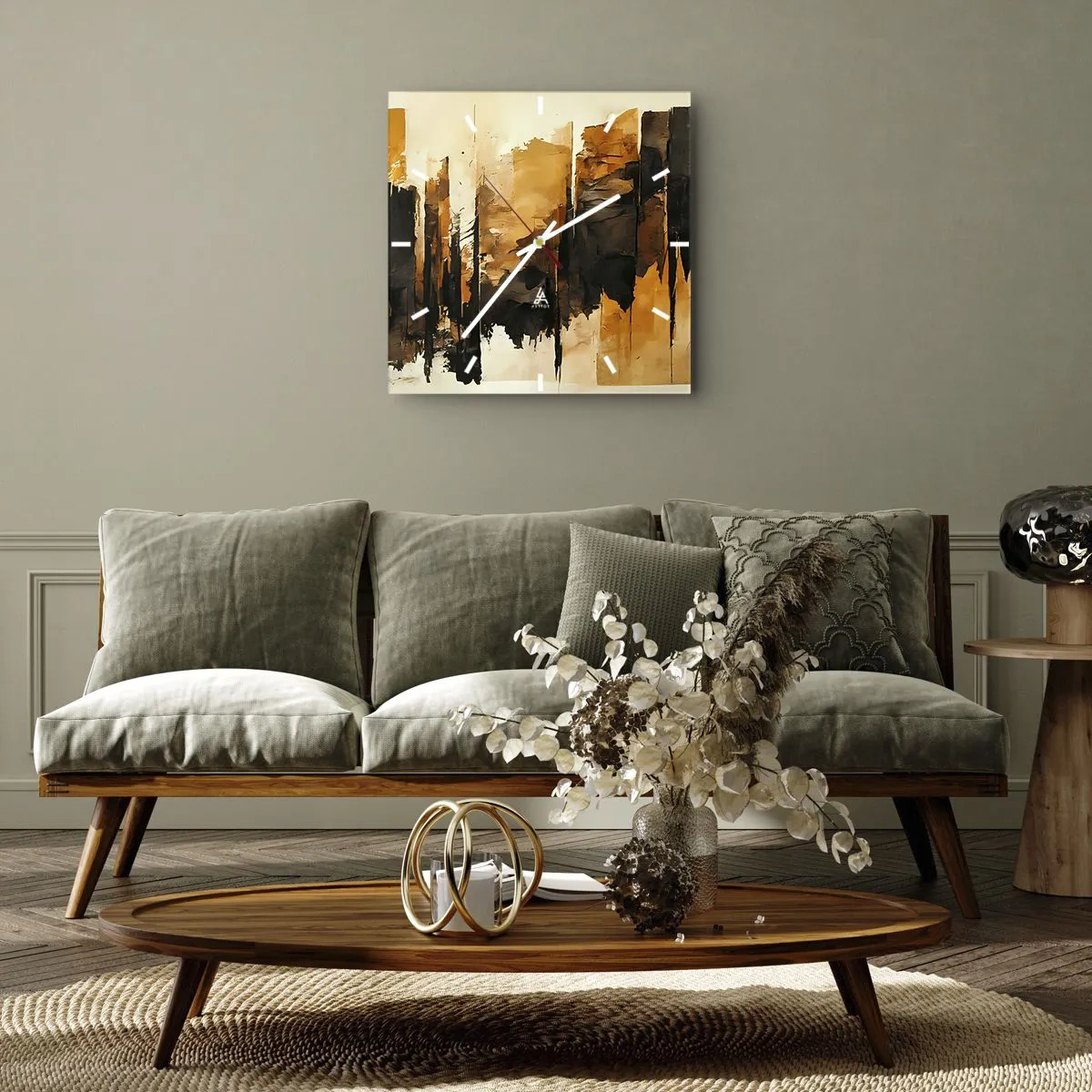 Wanduhr - Glasuhr - Abstrakte goldene und schwarze Streifen in einer künstlerischen Komposition - 30x30cm - Harmonie von Schwarz und Gold - Moderne Wanddekoration für Wohnzimmer und Schlafzimmer ARTTOR