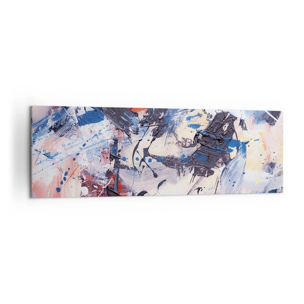 Bild auf Leinwand - Leinwandbild - Abstraktion mit dynamischen Pinselstrichen in Blau und Rot. - 160x50cm - Verrückter Tanz der Abstraktion - Moderne Wanddekoration für Wohnzimmer und Schlafzimmer ARTTOR