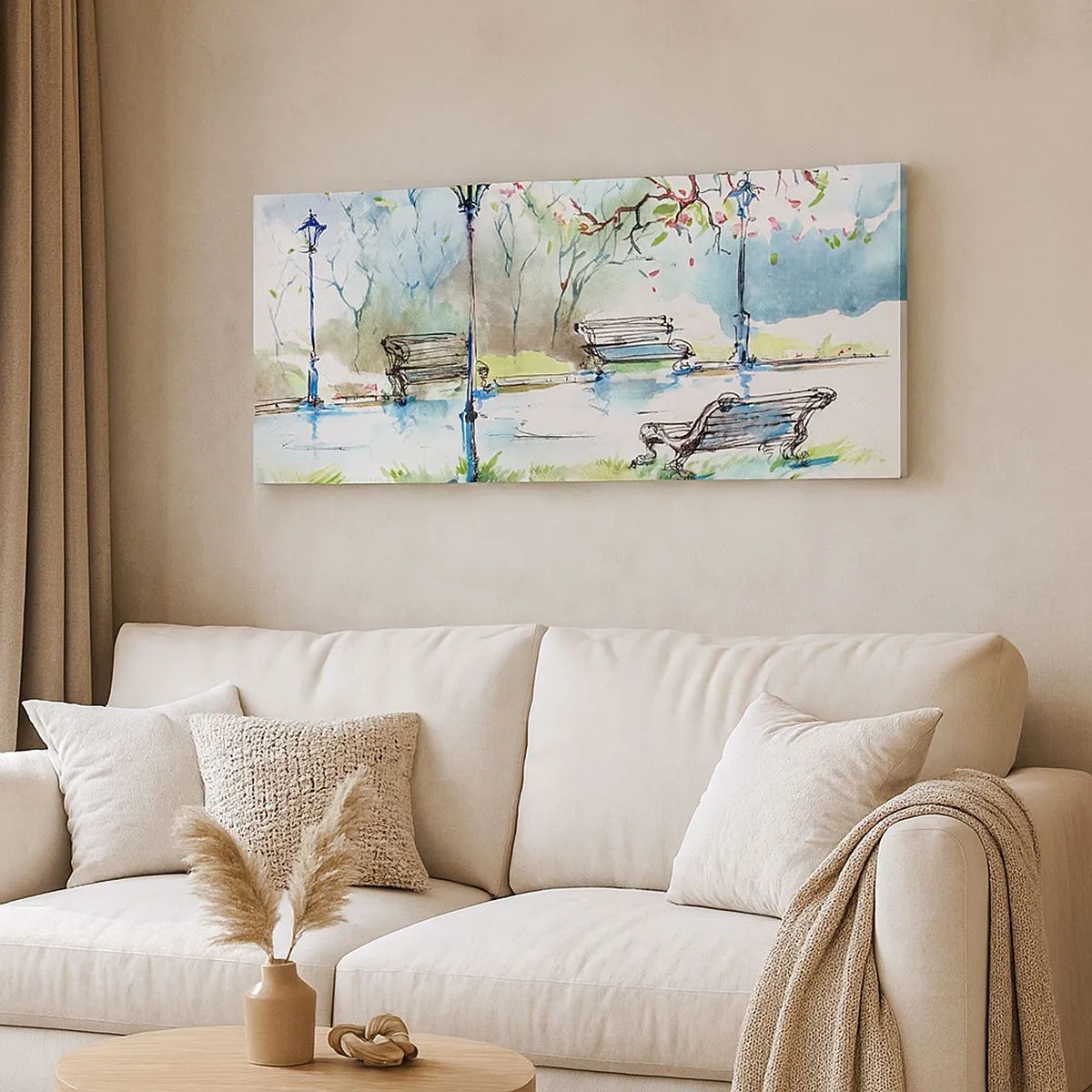 Bild auf Leinwand - Leinwandbild - Der Zauber der Stille des Parks - 100x40 cm