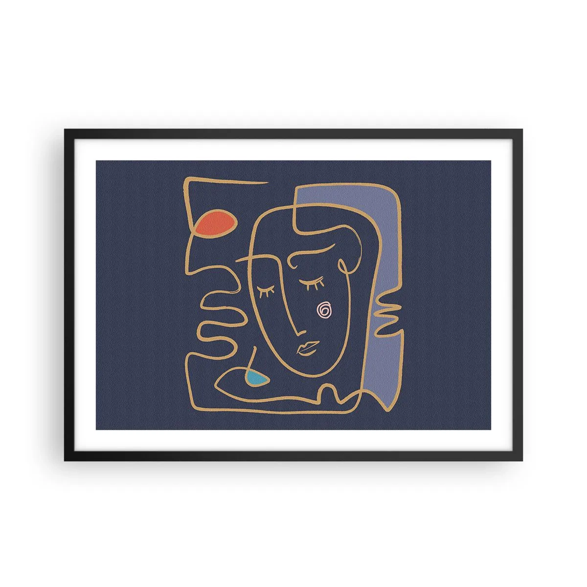 Poster in einem schwarzem Rahmen - Abstraktes Gesichtsporträt im minimalistischen Stil - 70x50cm - In Gedanken - Moderne Wanddekoration für Wohnzimmer und Schlafzimmer ARTTOR