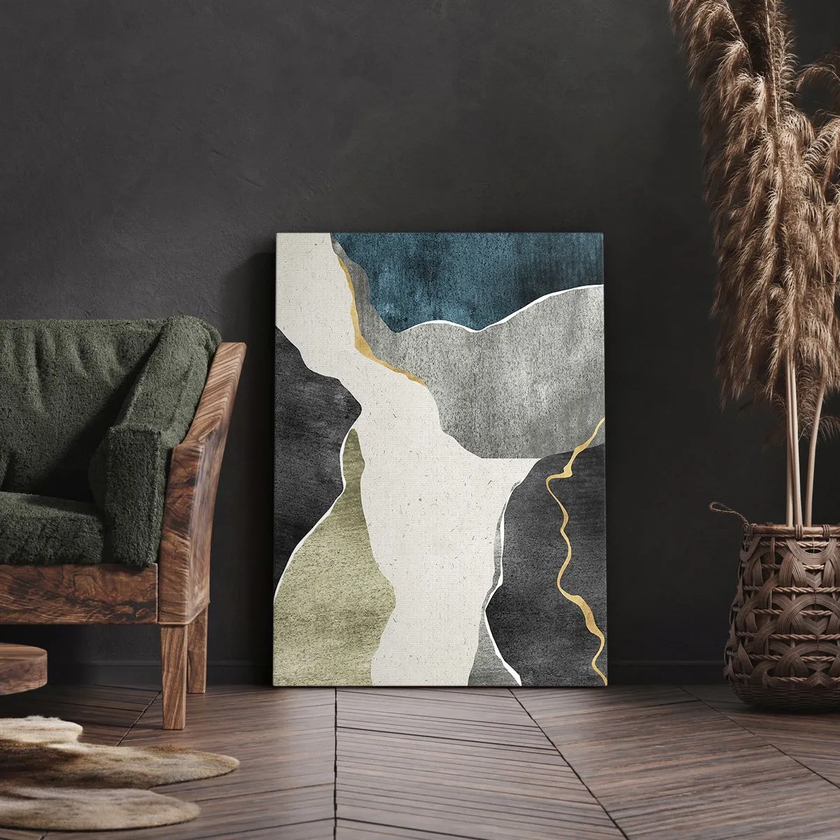 Bild auf Leinwand - Leinwandbild - Mosaikkomposition mit Goldfaden - 65x120 cm