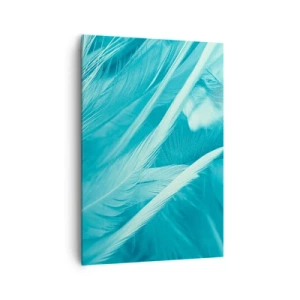 Bild auf Leinwand - Leinwandbild - Zarte türkisfarbene Federn in Nahaufnahme - 70x100cm - In Pulver ertrinken - Moderne Wanddekoration für Wohnzimmer und Schlafzimmer ARTTOR