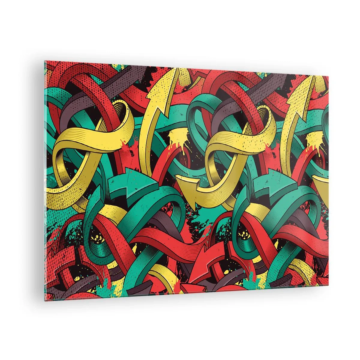 Glasbild - Bild auf glas - Bunte Abstraktion mit dynamischen Pfeilen und Bewegung - 70x50cm - Welcher Weg zum Ziel? - Moderne Wanddekoration für Wohnzimmer und Schlafzimmer ARTTOR