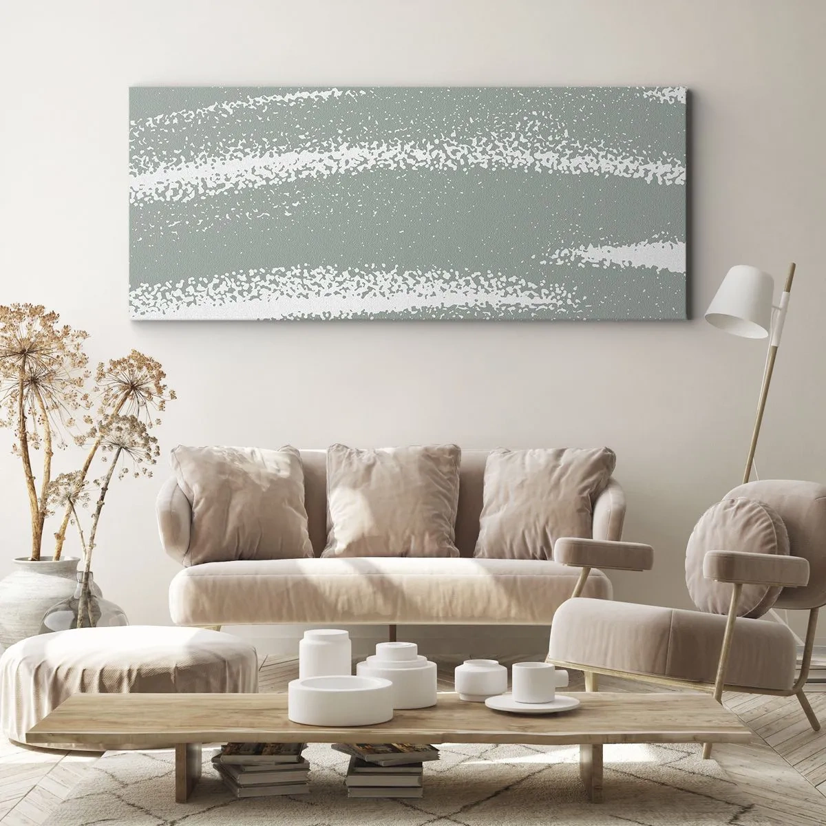 Bild auf Leinwand - Leinwandbild - Winterwellen in Mint- und Weißtönen - 160x50cm - Abstraktion im Winterklima - Moderne Wanddekoration für Wohnzimmer und Schlafzimmer ARTTOR