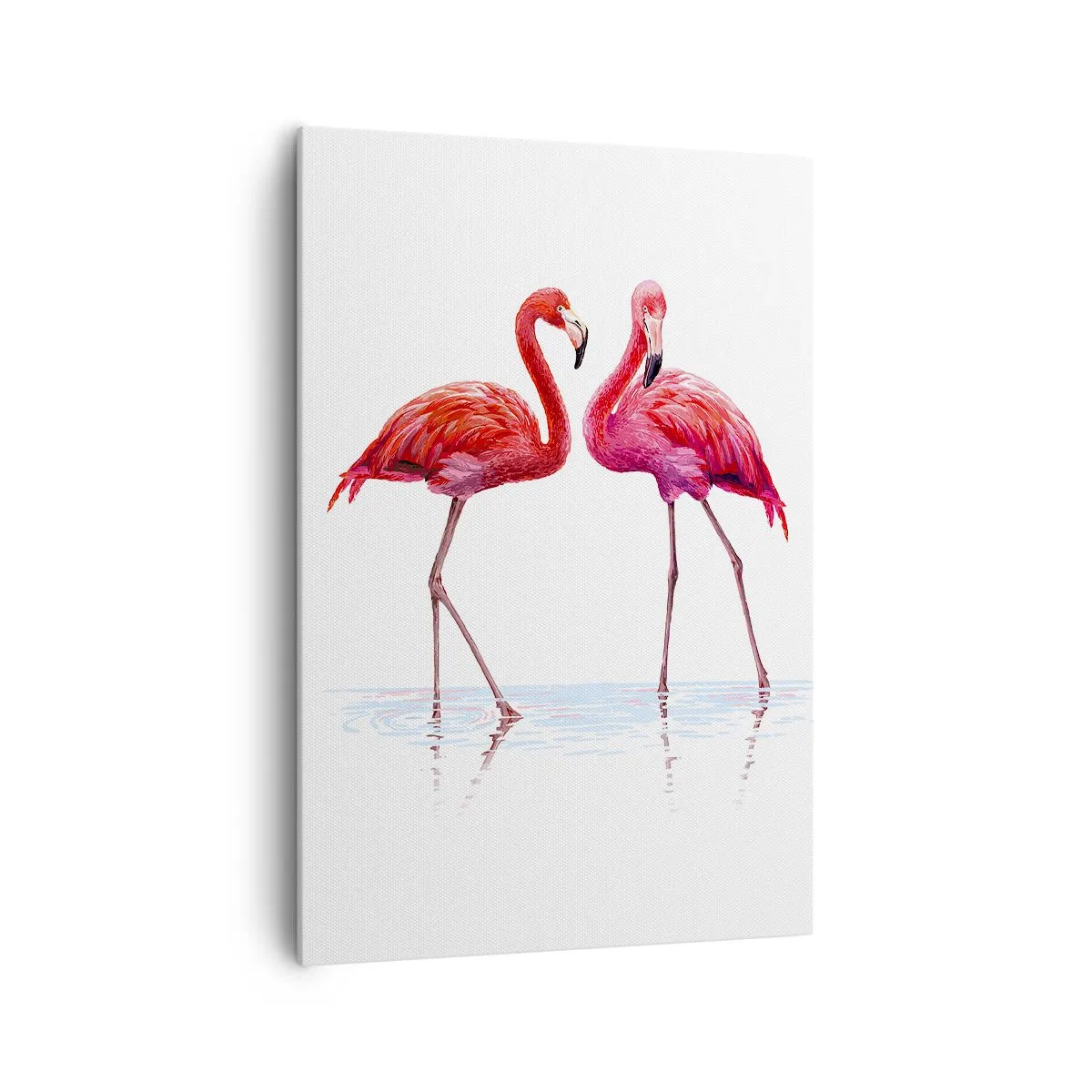 Bild auf Leinwand - Leinwandbild - Ein Flamingopaar im Wasser vor hellem Hintergrund - 70x100cm - Rosa randez-vous - Moderne Wanddekoration für Wohnzimmer und Schlafzimmer ARTTOR