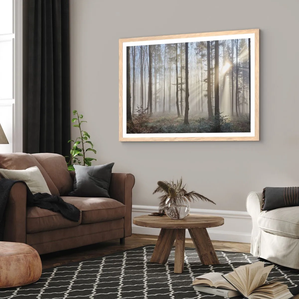 Poster in einem Rahmen aus heller Eiche - Der Nebel ist auch aufgewacht - 91x61 cm