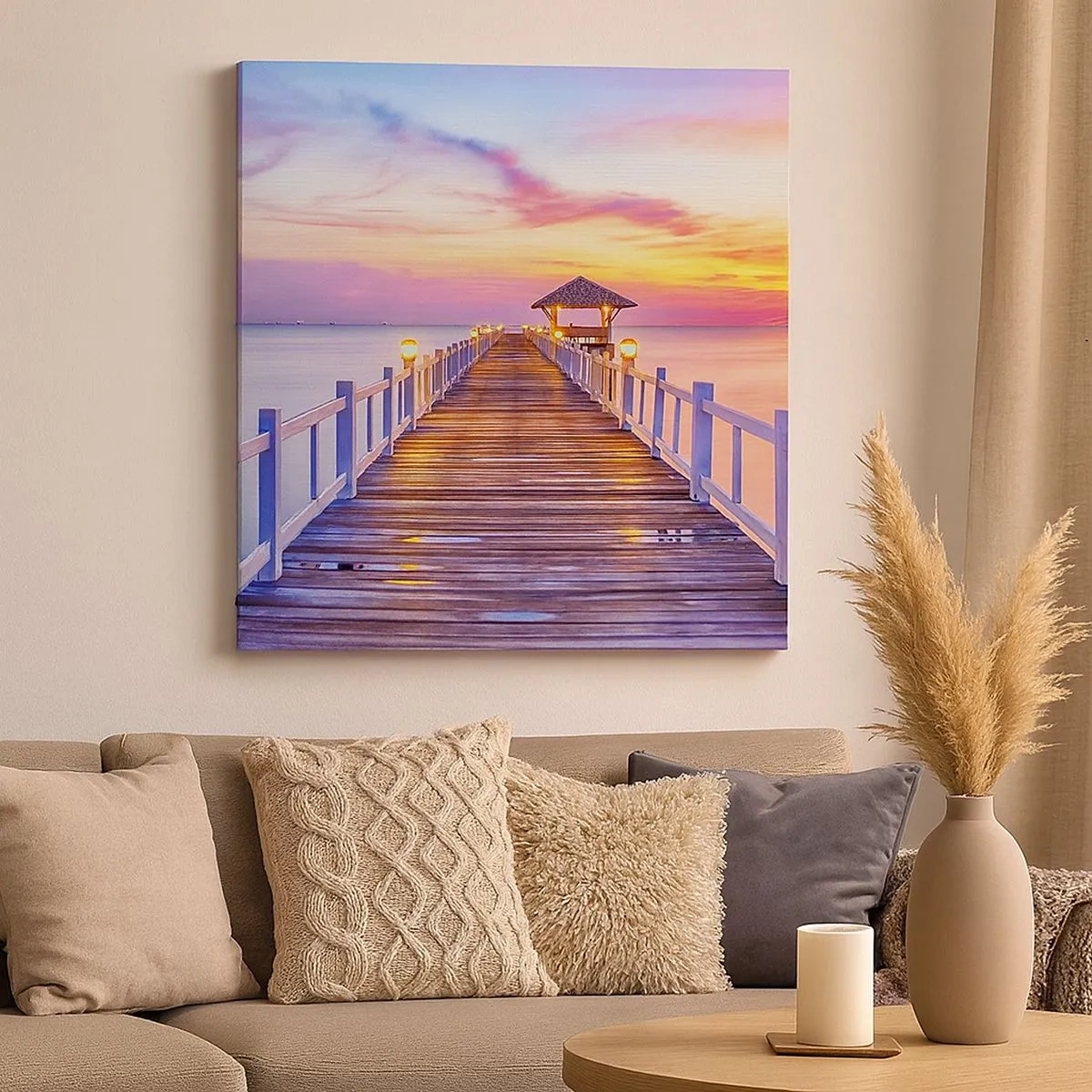 Bild auf Leinwand - Leinwandbild - Die lila-goldene Stille des Abends - 30x30 cm