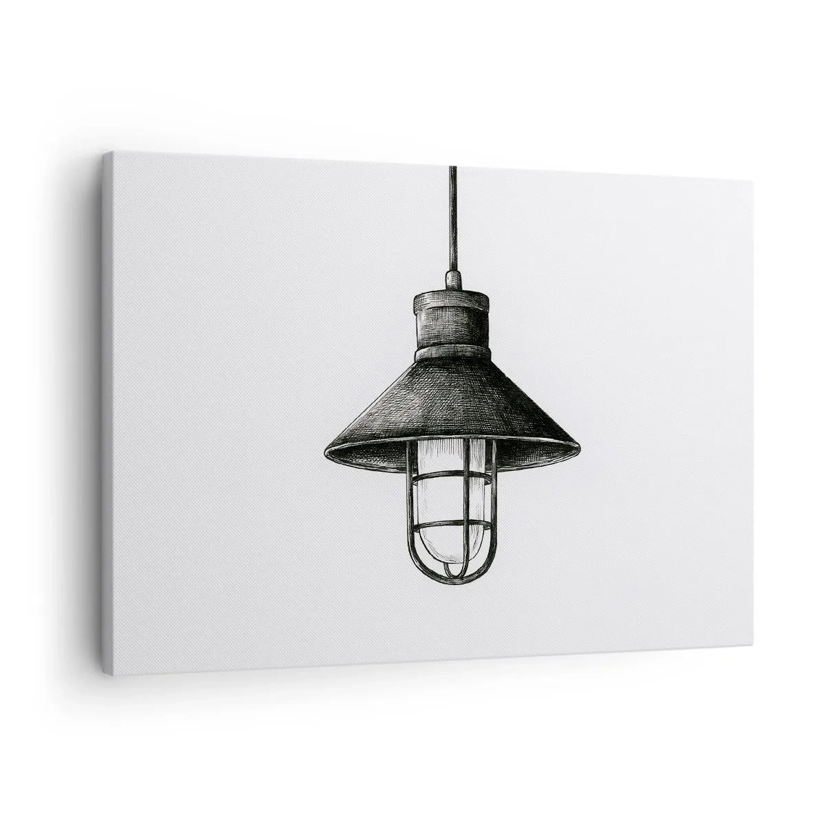 Bild auf Leinwand - Leinwandbild - Zeichnung einer Retro-Hängelampe auf weißem Hintergrund - 70x50cm - Wie vor Jahren… - Moderne Wanddekoration für Wohnzimmer und Schlafzimmer ARTTOR