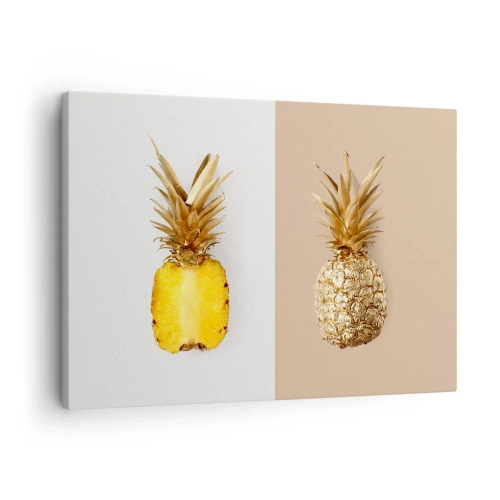 Bild auf Leinwand - Leinwandbild - Eine halbe frische, goldene Ananas auf kontrastierendem Hintergrund - 70x50cm - Ananas für uns - Moderne Wanddekoration für Wohnzimmer und Schlafzimmer ARTTOR