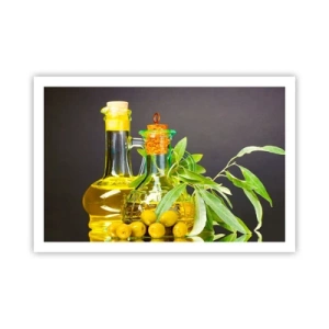Poster - Stillleben mit Oliven und Olivenöl - 91x61 cm