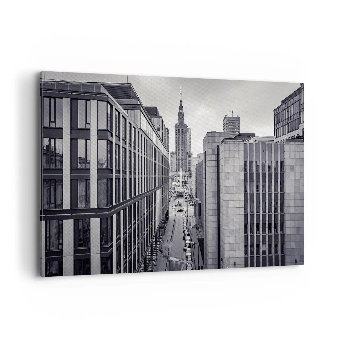 Bild auf Leinwand - Leinwandbild - Panorama von Warschau mit Blick auf den Kulturpalast und die umliegenden Gebäude - 120x80cm - Warschauer Tal - Moderne Wanddekoration für Wohnzimmer und Schlafzimmer ARTTOR